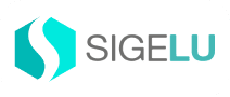 Logotipo da SIGELU com a letra 'S' estilizada dividindo um hexágono de cores azuis, acompanhada do texto "SIGELU".