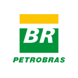 Logotipo da Petrobras com um retângulo verde contendo as letras "BR" em branco e uma faixa amarela acima, com a palavra "PETROBRAS" em verde abaixo do retângulo.