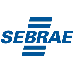 Logotipo do SEBRAE em azul, com três listras horizontais acima das letras "BR".