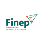 Logotipo da FINEP - Financiadora de Inovação e Pesquisa - com o nome "Finep" em verde-escuro e ao lado um gráfico estilizado com pontos laranja interconectados formando uma estrutura triangular que lembra um gráfico de rede ou um diagrama molecular.